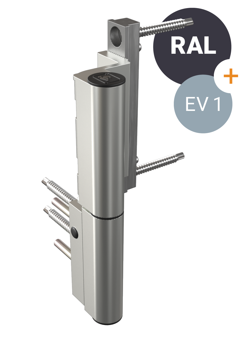 KT-RKV, 2-piece – Door hinge of butt design for plastic doors. Available in RAL colours and silver anodisation EV1.